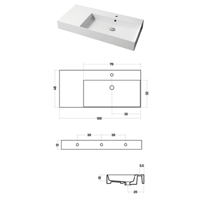Раковина настольная/подвесная, Slim square, серый бром