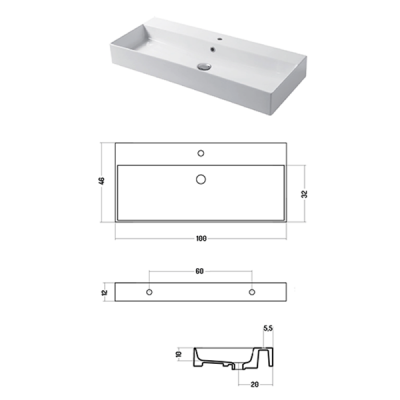 Раковина настольная/подвесная, Slim square, касторо