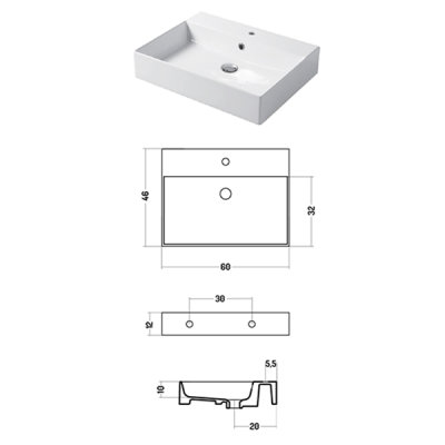 Раковина настольная/подвесная, Slim square, черный матовый