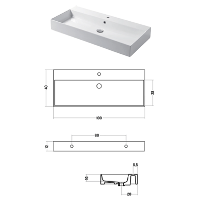 Раковина настольная/подвесная, Slim square, серый бром