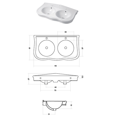 Раковина настольная/подвесная, Paolina, белый глянцевый