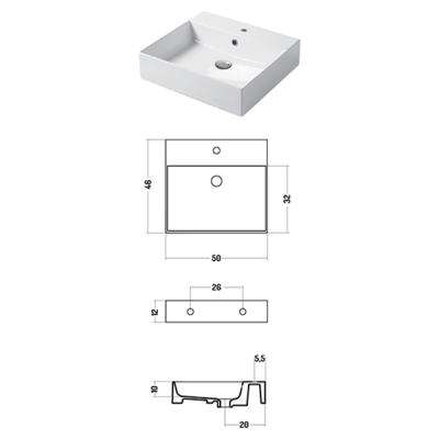 Раковина настольная/подвесная, Slim square, белый глянцевый