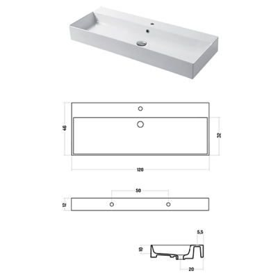 Раковина настольная/подвесная, Slim square, серый бром