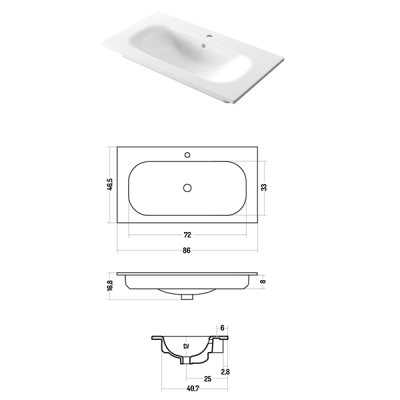 Раковина встраиваемая Soft 46, жемчуг серый