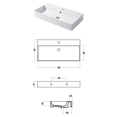 Раковина настольная/подвесная, Slim square, серый бром